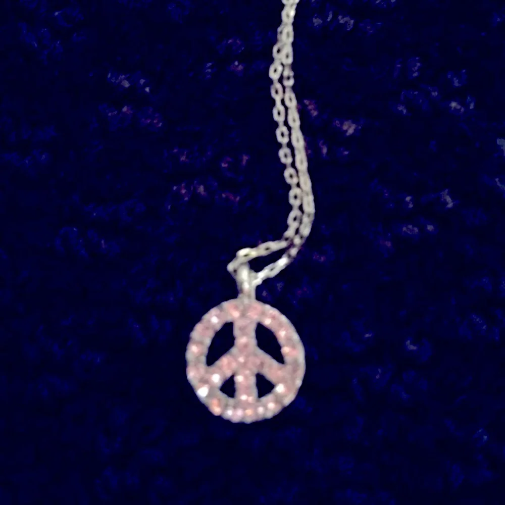 Pink Crystal Peace Sign Pendant Necklace